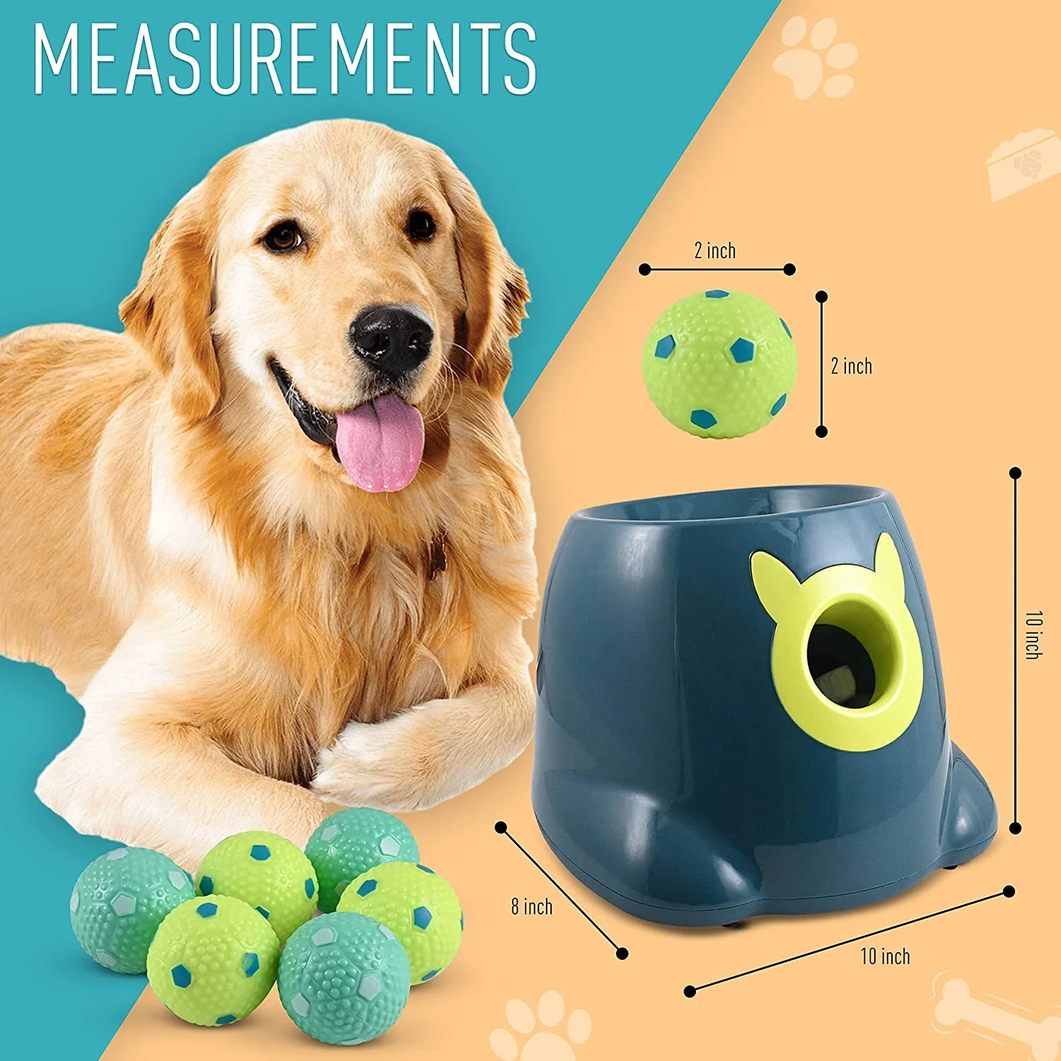 Automatic Dog Ball Launcher - Dog Ball Fetch Machine, Ball Thrower for Dogs, for Small to Medium Sized Dogs, Great Interactive Dog Toy with 6 Latex Balls, Dual Power Supply