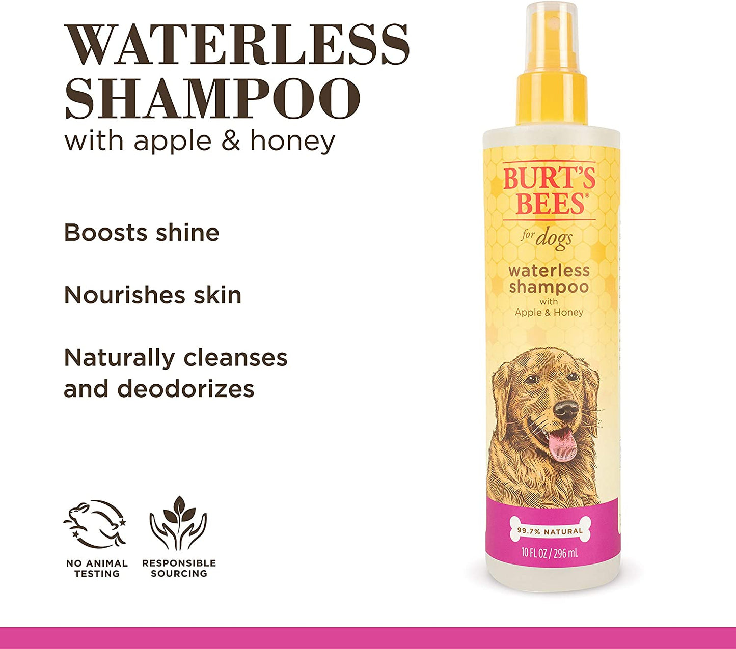 Burt'S Bees for Dogs Natural Waterless Shampoo Spray for Dogs, Apple and Honey Waterless Shampoo Spray, Dogs Shampoo, Dog Bathing Supplies, Dog Wash, Dog Grooming Supplies, Dog Spray