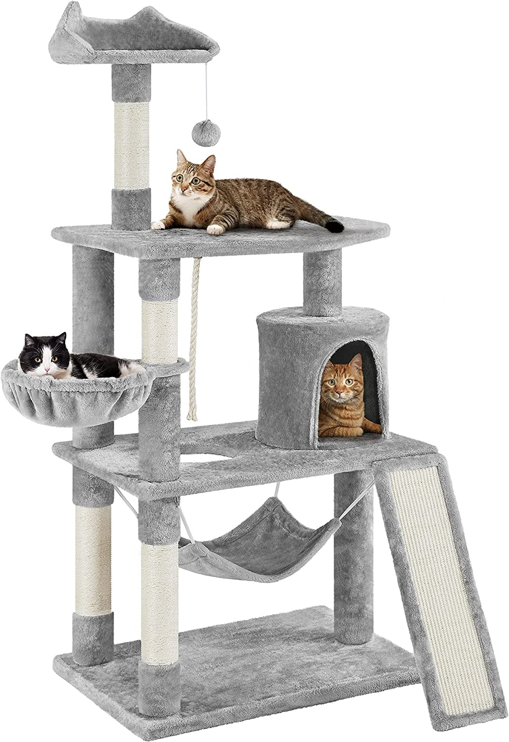 63.5In Multi-Level Cat Tree Tower Condo with Scratching Posts, Platform & Hammock, Cat Activity Center Play Furniture for Kittens, Cats, and Pets